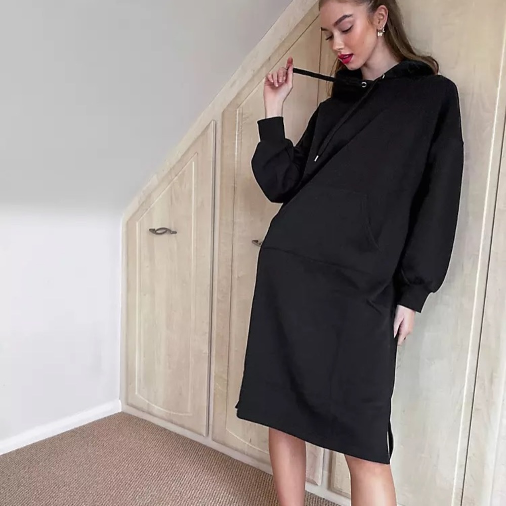 NWT ASOS Zandra  Black Organic Cotton hoodie dress by MONKL size Medium
